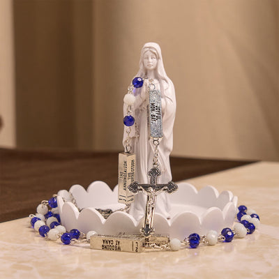 Christianartworkshop Blue & White Glass Beads Crucifix Jesus Rosary
