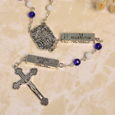 Christianartworkshop Blue & White Glass Beads Crucifix Jesus Rosary