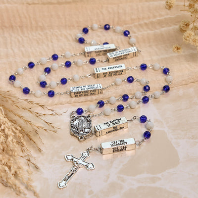 Christianartworkshop Blue & White Glass Beads Crucifix Jesus Rosary