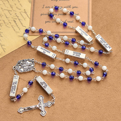 Christianartworkshop Blue & White Glass Beads Crucifix Jesus Rosary