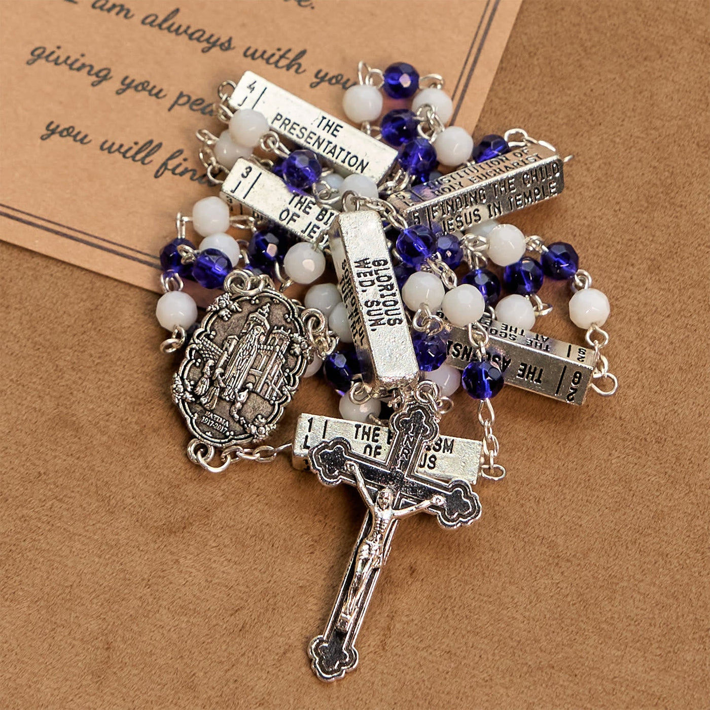 Christianartworkshop Blue & White Glass Beads Crucifix Jesus Rosary