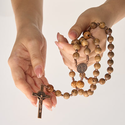 Christianartworkshop Divine Olive Wood Rosary Adorned with St. Benedict Medal & Crucifix: Sacred Devotion