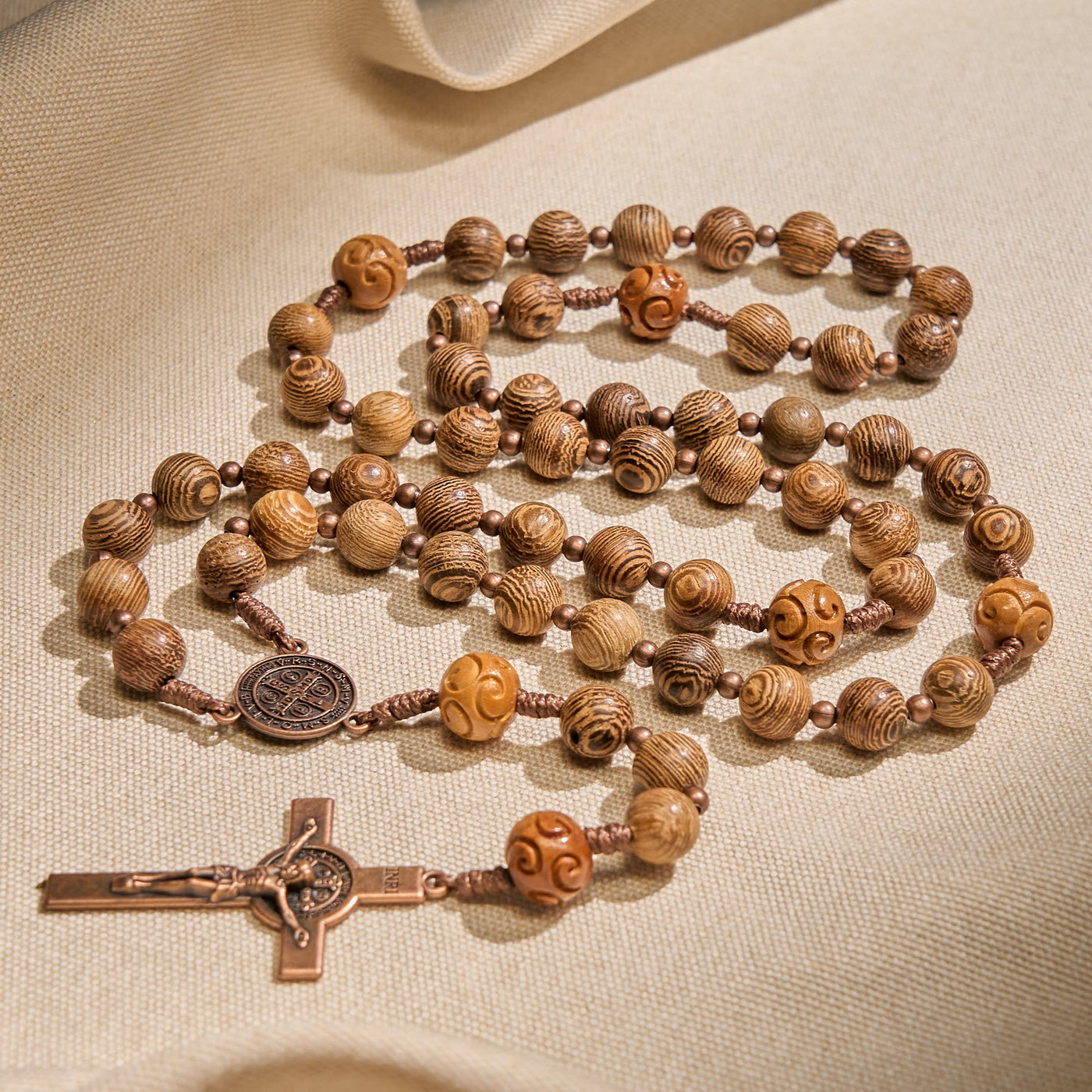 Christianartworkshop Divine Olive Wood Rosary Adorned with St. Benedict Medal & Crucifix: Sacred Devotion