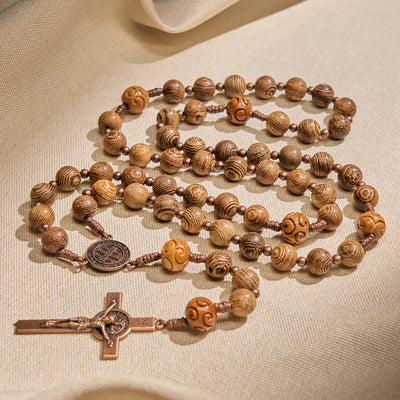 Christianartworkshop Divine Olive Wood Rosary Adorned with St. Benedict Medal & Crucifix: Sacred Devotion