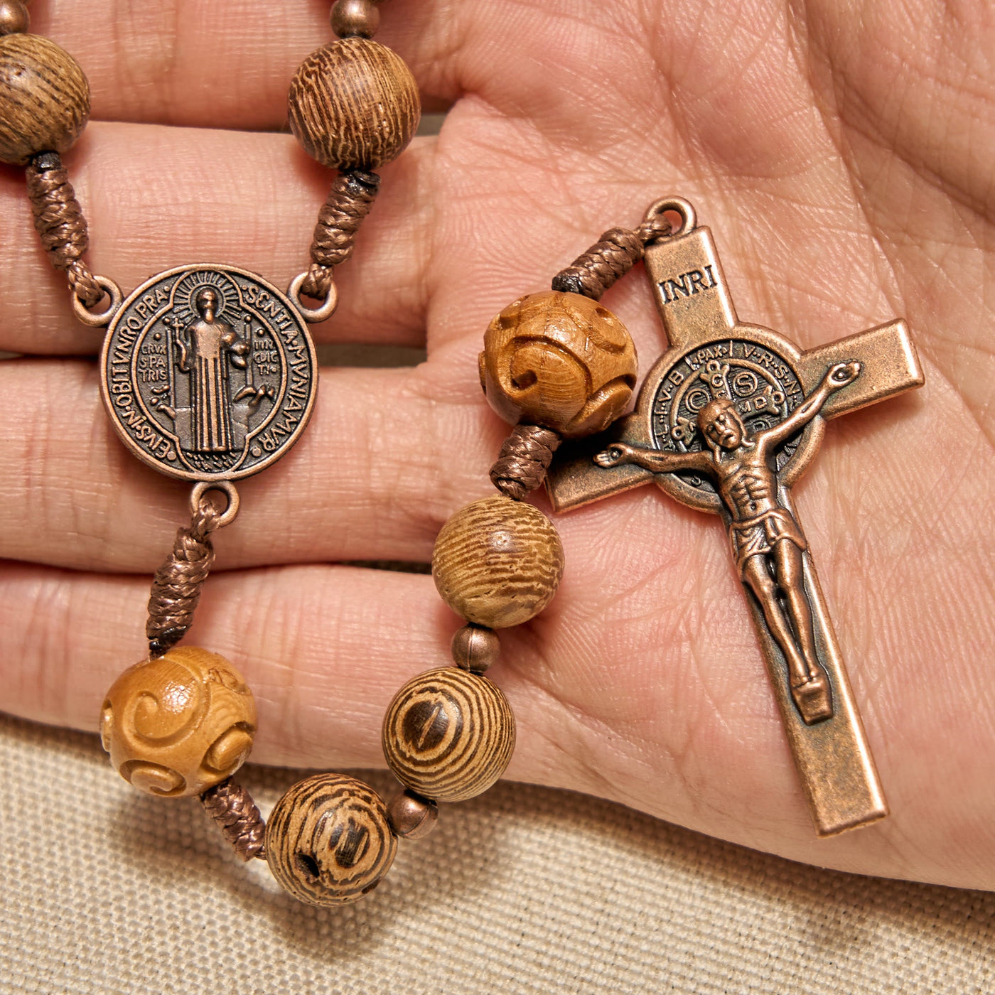 Christianartworkshop Divine Olive Wood Rosary Adorned with St. Benedict Medal & Crucifix: Sacred Devotion