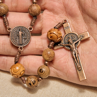Christianartworkshop Divine Olive Wood Rosary Adorned with St. Benedict Medal & Crucifix: Sacred Devotion