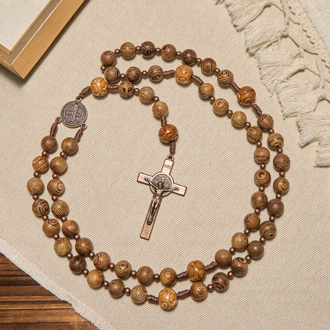 Christianartworkshop Divine Olive Wood Rosary Adorned with St. Benedict Medal & Crucifix: Sacred Devotion