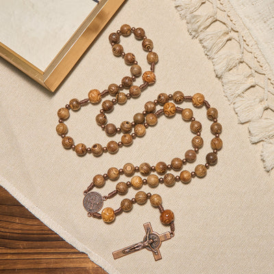 Christianartworkshop Divine Olive Wood Rosary Adorned with St. Benedict Medal & Crucifix: Sacred Devotion