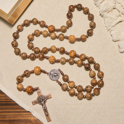 Christianartworkshop Divine Olive Wood Rosary Adorned with St. Benedict Medal & Crucifix: Sacred Devotion