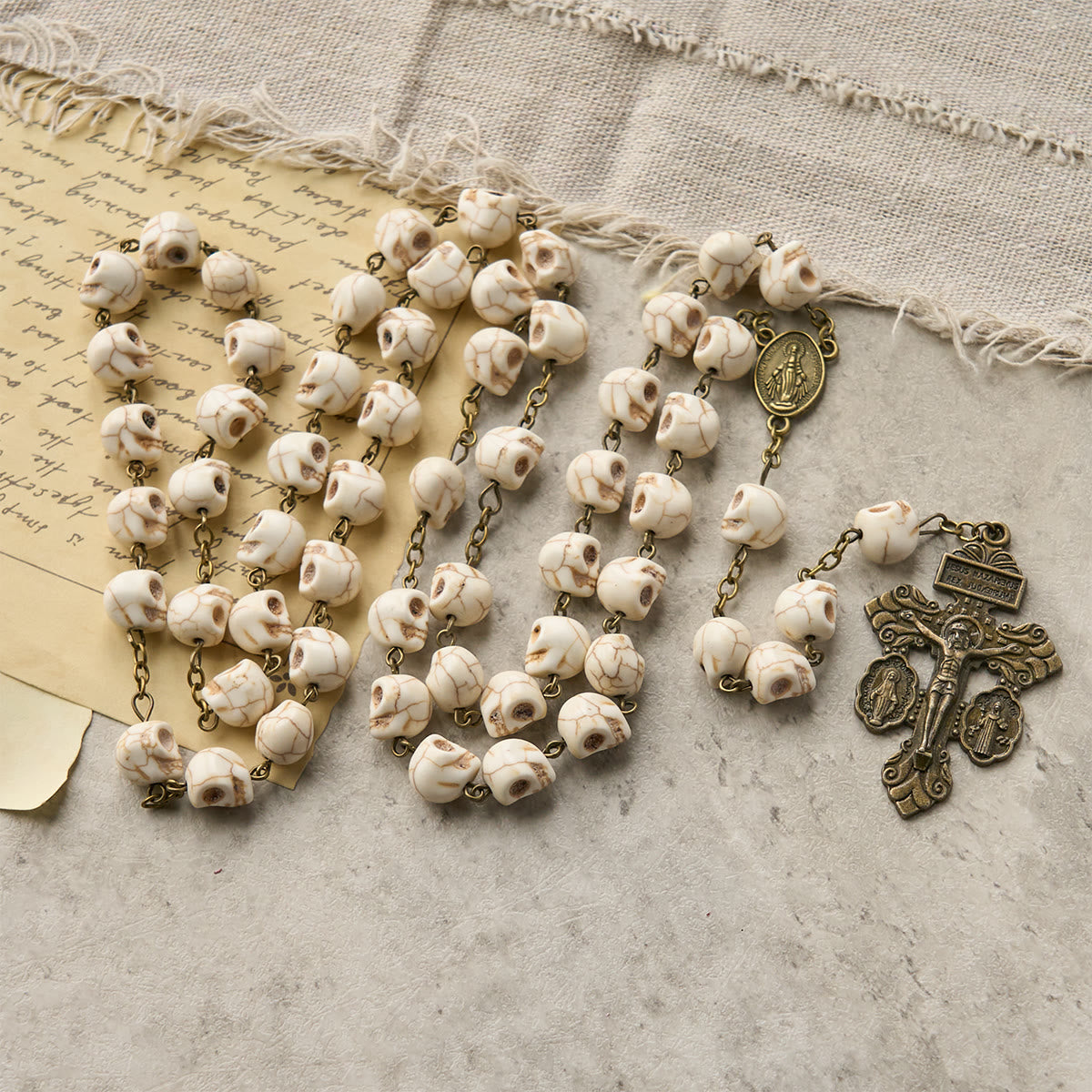 FREE Today: Saint Benedict & Crucifix of 8 mm White Pine Skull Alloy Chain Rosary Necklace