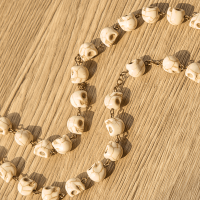 FREE Today: Saint Benedict & Crucifix of 8 mm White Pine Skull Alloy Chain Rosary Necklace