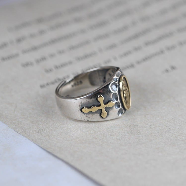 Christianartworkshop 925 Sterling Silver Retro Style Virgin Mary Blessing Badge Religious Ring