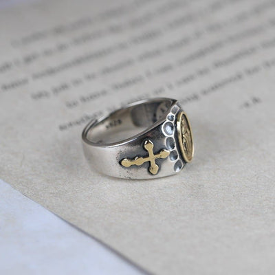 Christianartworkshop 925 Sterling Silver Retro Style Virgin Mary Blessing Badge Religious Ring