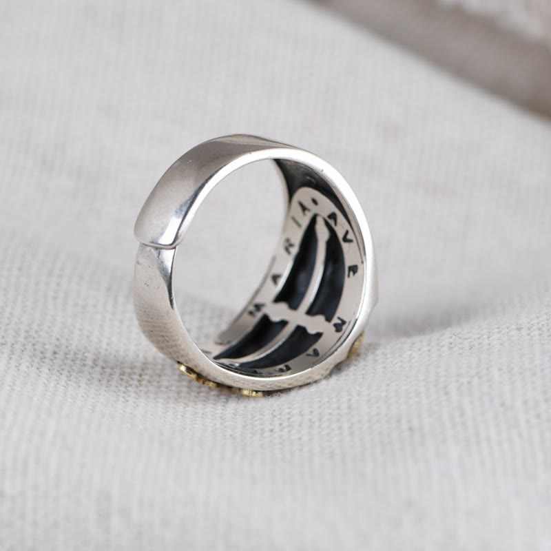 Christianartworkshop 925 Sterling Silver Retro Style Virgin Mary Blessing Badge Religious Ring