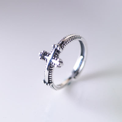 Christianartworkshop Minimalist 925 Silver Cross Ring with Ornate Rope Patterns: Enduring Symbol of Spiritual Bond