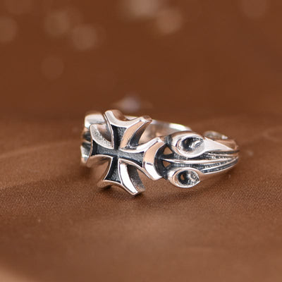 Christianartworkshop Minimalist 925 Silver Adjustable Maltese Cross Band Ring: Precious Heirloom of Faith
