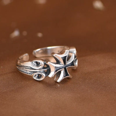 Christianartworkshop Minimalist 925 Silver Adjustable Maltese Cross Band Ring: Precious Heirloom of Faith