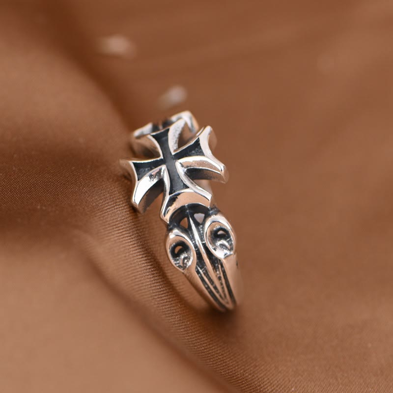 Christianartworkshop Minimalist 925 Silver Adjustable Maltese Cross Band Ring: Precious Heirloom of Faith