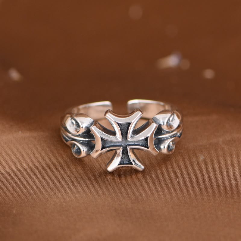 Christianartworkshop Minimalist 925 Silver Adjustable Maltese Cross Band Ring: Precious Heirloom of Faith