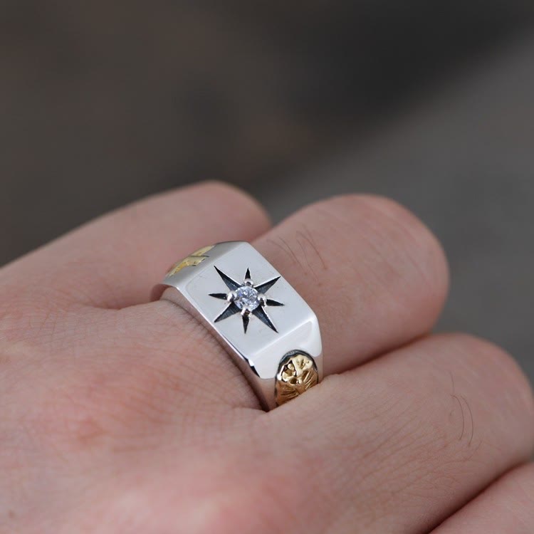 Christianartworkshop Cross and Virgin Mary with White Cubic 925 Sterling Silver Adjustable Vintage Ring
