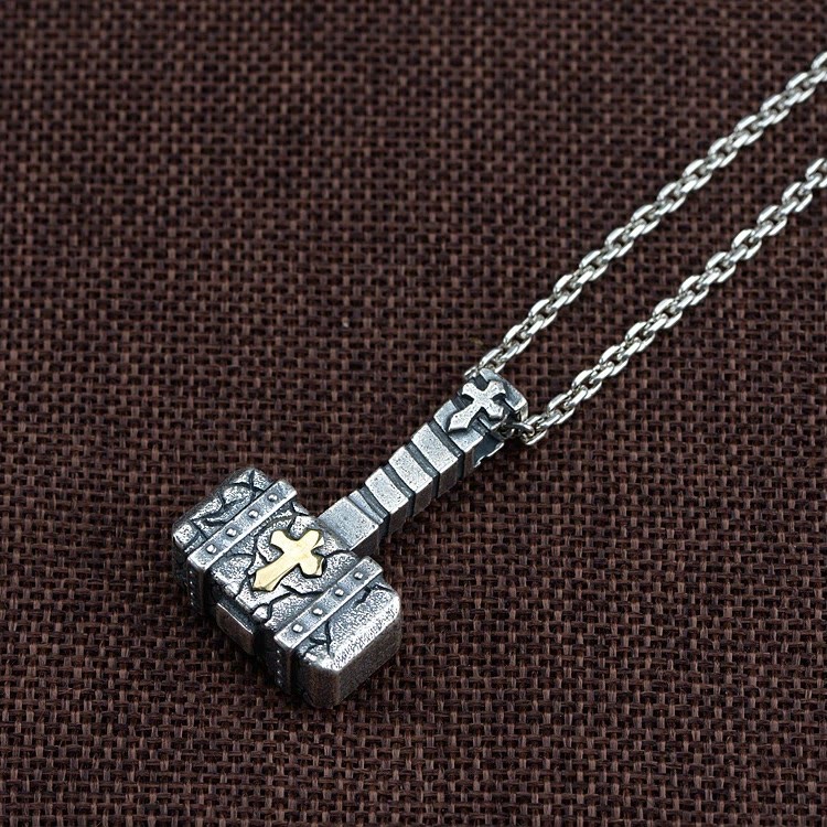 Christianartworkshop Sacred 925 Silver Hammer Cross Necklace: Rugged Faith Symbol with Retro Edge
