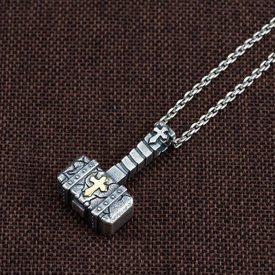 Christianartworkshop Sacred 925 Silver Hammer Cross Necklace: Rugged Faith Symbol with Retro Edge