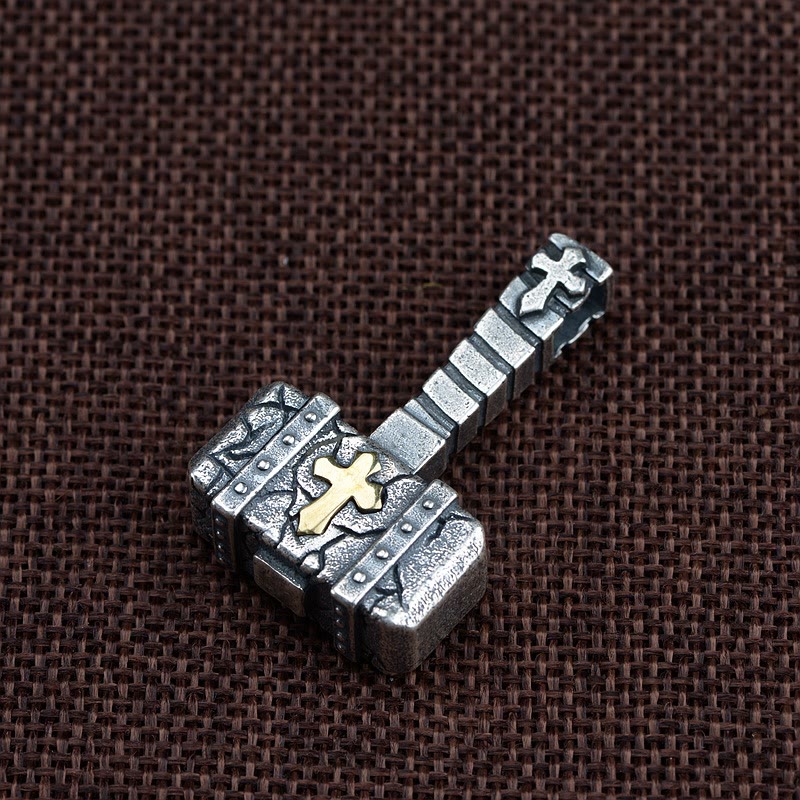 Christianartworkshop Sacred 925 Silver Hammer Cross Necklace: Rugged Faith Symbol with Retro Edge