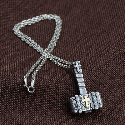 Christianartworkshop Sacred 925 Silver Hammer Cross Necklace: Rugged Faith Symbol with Retro Edge