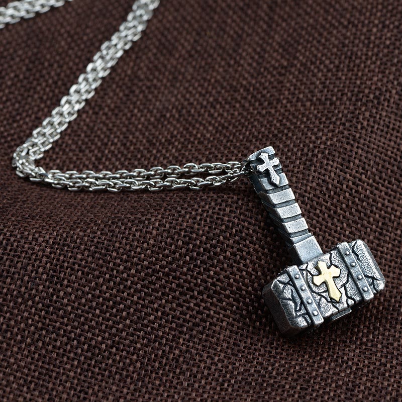 Christianartworkshop Sacred 925 Silver Hammer Cross Necklace: Rugged Faith Symbol with Retro Edge