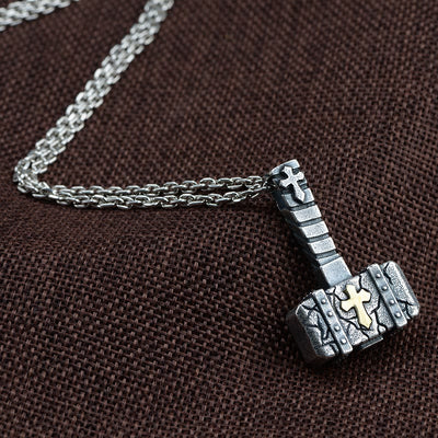 Christianartworkshop Sacred 925 Silver Hammer Cross Necklace: Rugged Faith Symbol with Retro Edge