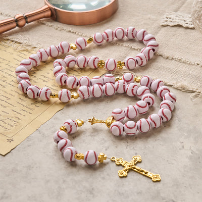 Christianartworkshop PRAYERFUL FAITH: Blessed Miniature Baseball Beads Rosary with Golden Holy Chalice & Crucifix