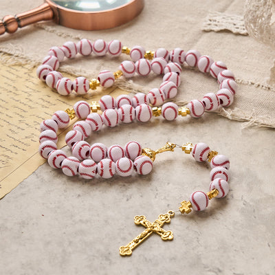 Christianartworkshop PRAYERFUL FAITH: Blessed Miniature Baseball Beads Rosary with Golden Holy Chalice & Crucifix