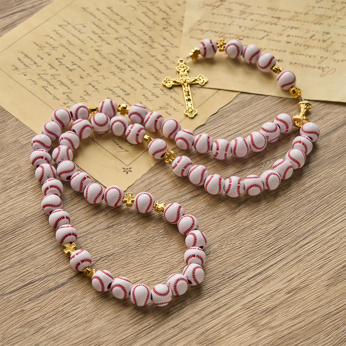 Christianartworkshop PRAYERFUL FAITH: Blessed Miniature Baseball Beads Rosary with Golden Holy Chalice & Crucifix