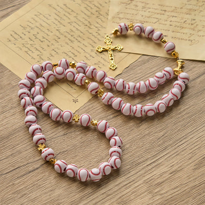 Christianartworkshop PRAYERFUL FAITH: Blessed Miniature Baseball Beads Rosary with Golden Holy Chalice & Crucifix