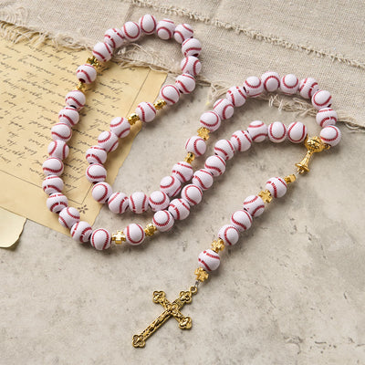 Christianartworkshop PRAYERFUL FAITH: Blessed Miniature Baseball Beads Rosary with Golden Holy Chalice & Crucifix