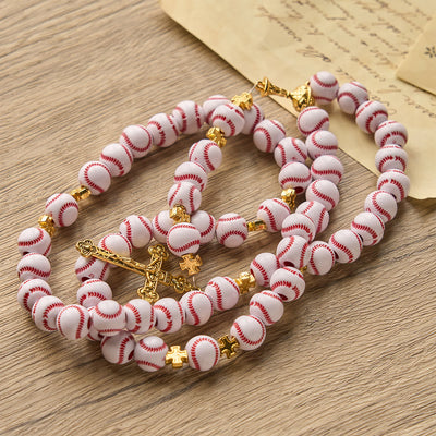 Christianartworkshop PRAYERFUL FAITH: Blessed Miniature Baseball Beads Rosary with Golden Holy Chalice & Crucifix