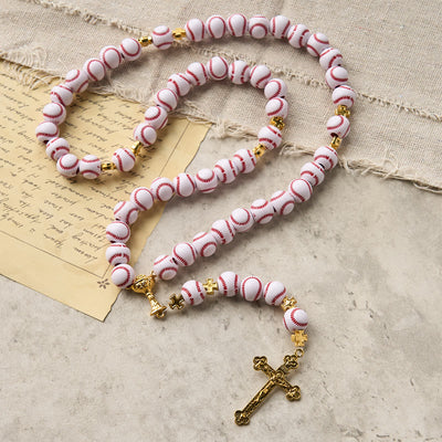 Christianartworkshop Blessed Miniature Baseball Beads Rosary with Golden Holy Chalice & Crucifix: Merge Faith and Sport