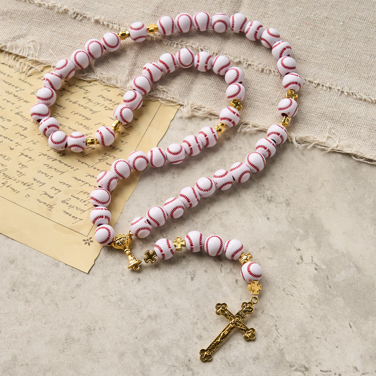 Christianartworkshop PRAYERFUL FAITH: Blessed Miniature Baseball Beads Rosary with Golden Holy Chalice & Crucifix