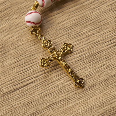 FREE Today: Blessed Miniature Baseball Beads Rosary with Golden Holy Chalice & Crucifix: Merge Faith and Sport