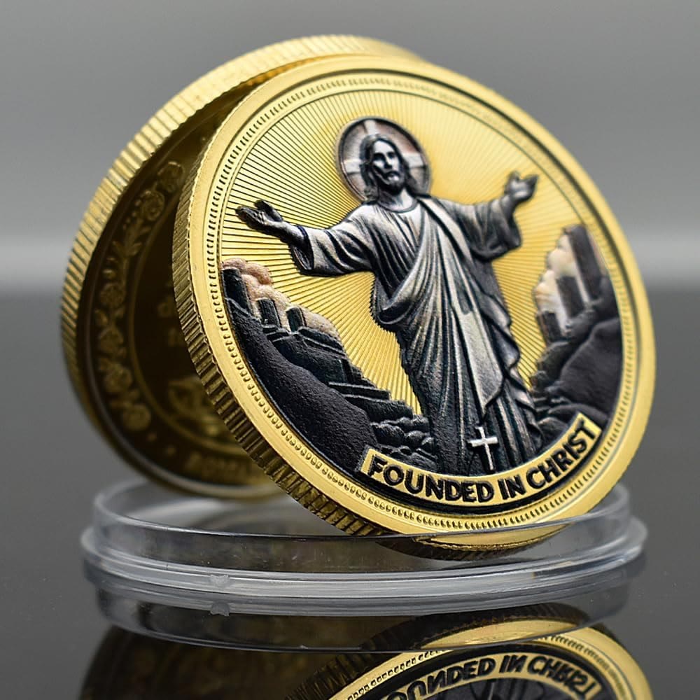 Christianartworkshop Golden/Silver Jesus Love Founded In Christ Dove & Cross Challenge Coin