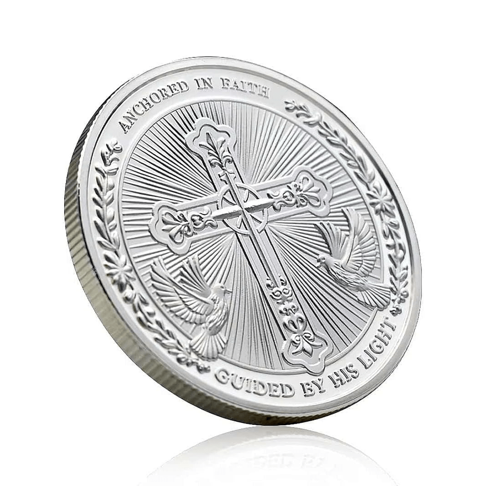 Christianartworkshop Golden/Silver Jesus Love Founded In Christ Dove & Cross Challenge Coin
