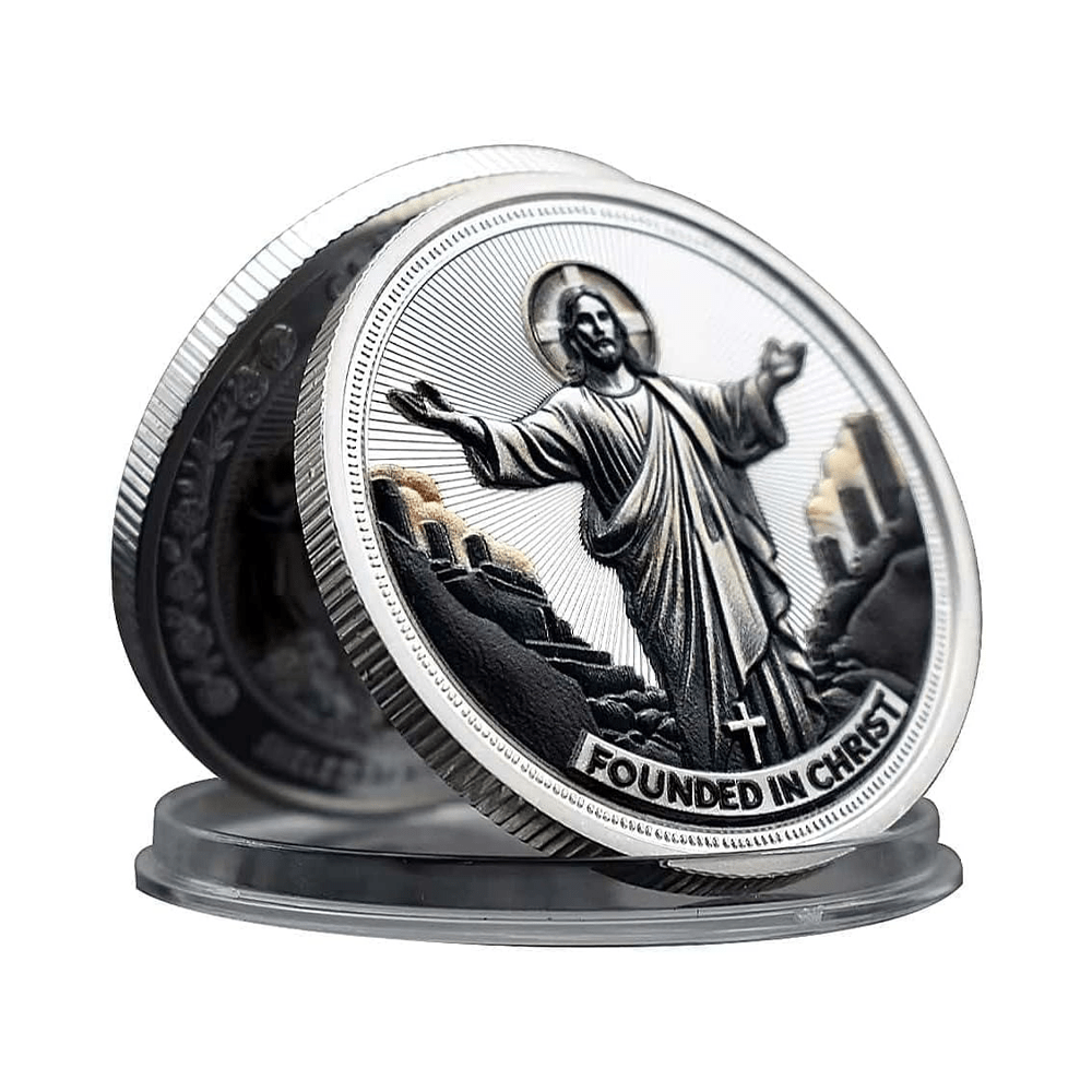 Christianartworkshop Golden/Silver Jesus Love Founded In Christ Dove & Cross Challenge Coin