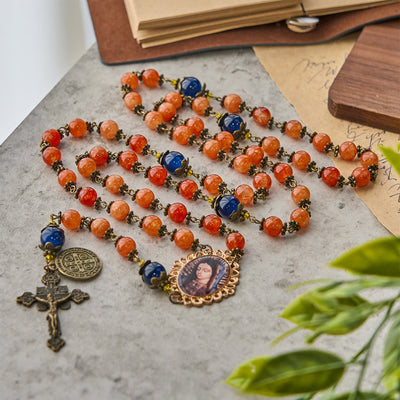 Christianartworkshop Handmade Orange Chalcedony Our Lady St. Benedict Medal Rosary