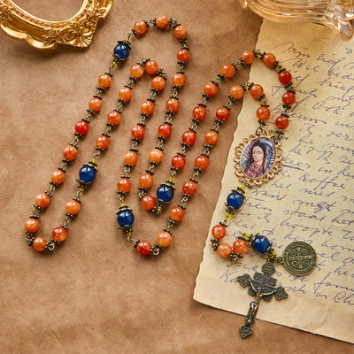 Christianartworkshop PRAYERFUL FAITH: Handmade Orange Chalcedony Rosary with Gift Card