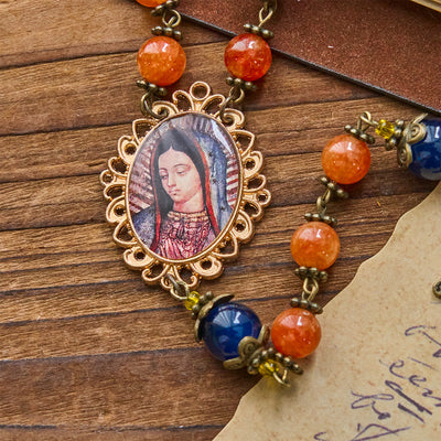 Christianartworkshop Handmade Orange Chalcedony Our Lady St. Benedict Medal Rosary