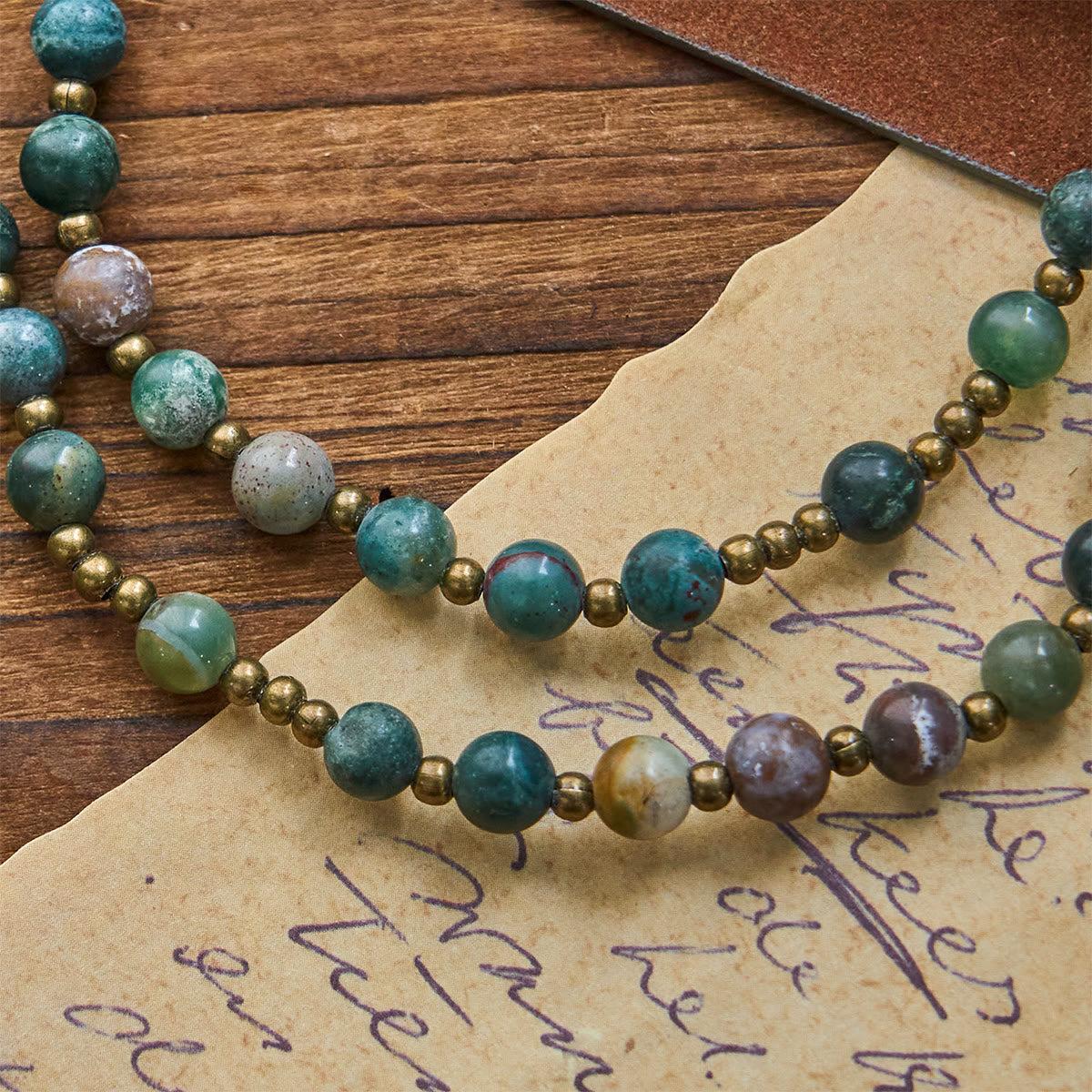 Christianartworkshop Earth-Toned Multicolor Round Beads with Bronze Miraculous Medal & Crucifix Rosary and Bracelet