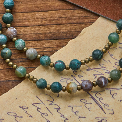 Christianartworkshop Earth-Toned Multicolor Round Beads with Bronze Miraculous Medal & Crucifix Rosary and Bracelet