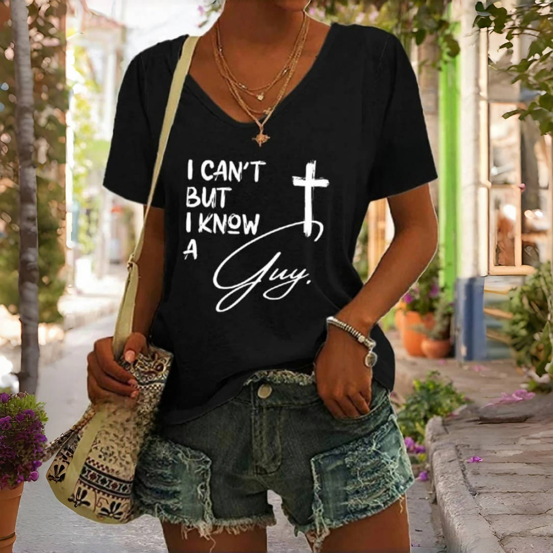 Christianartworkshop I Can't But I Know A Guy Print V-Neck T-shirt