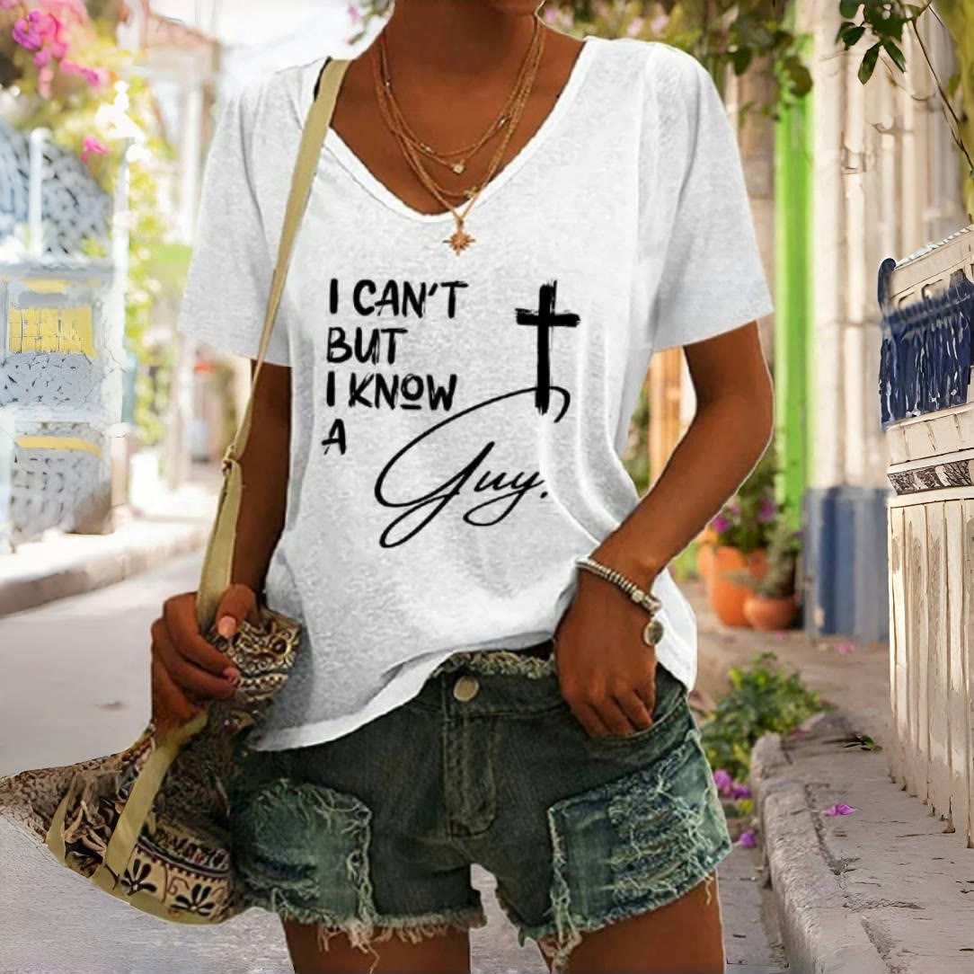 Christianartworkshop I Can't But I Know A Guy Print V-Neck T-shirt