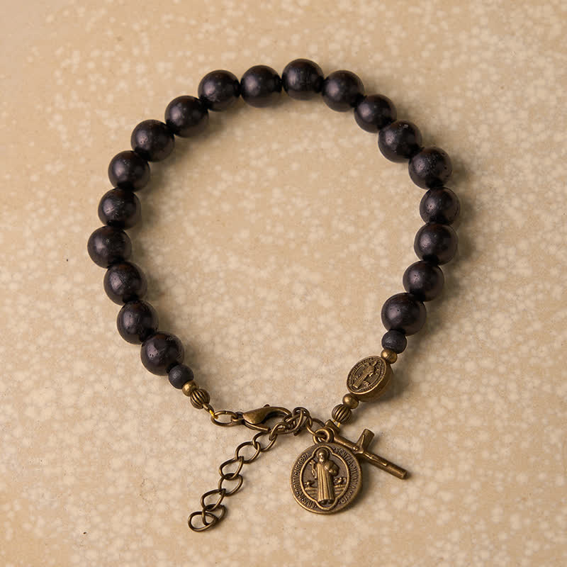Christianartworkshop Ebony Beads St. Benedict the Blessed Protection Bracelet